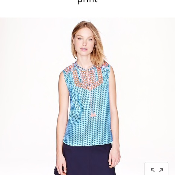 J Crew Embroidered tassel top in arrow print. - Picture 2 of 4